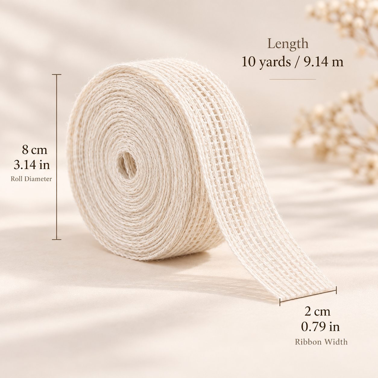 Natural Woven Gift Ribbon – Textured Linen-Style Ribbon for Gift Wrapping & Paper Crafts