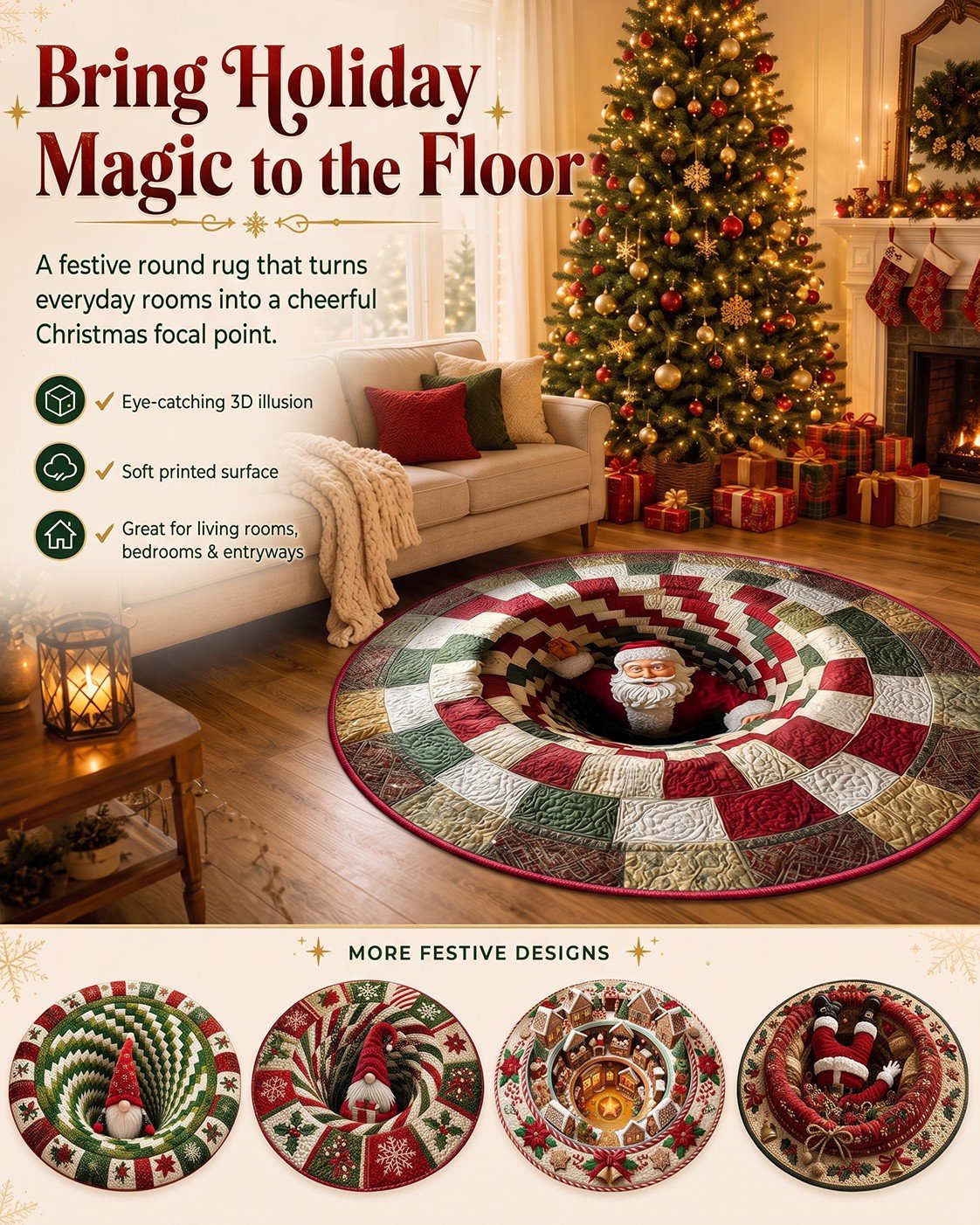 3D Optical Illusion Rug – Holiday Floor Decor