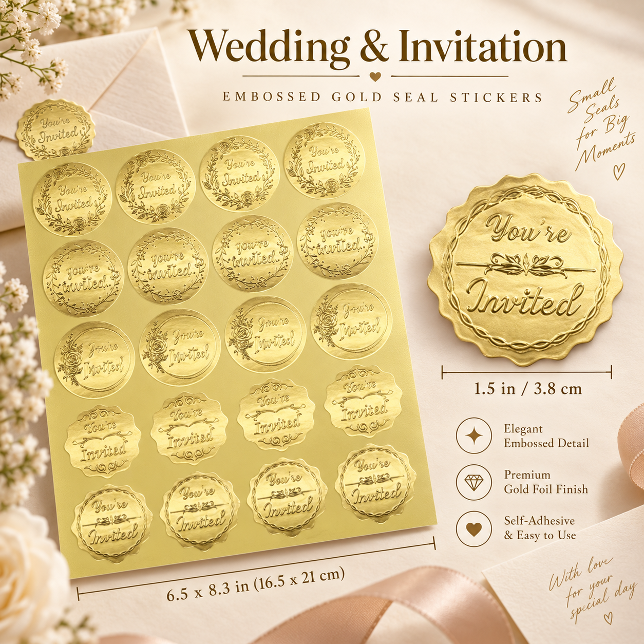 Embossed Gold Seal Stickers – Elegant Finishing Touches for Cards & Gifts