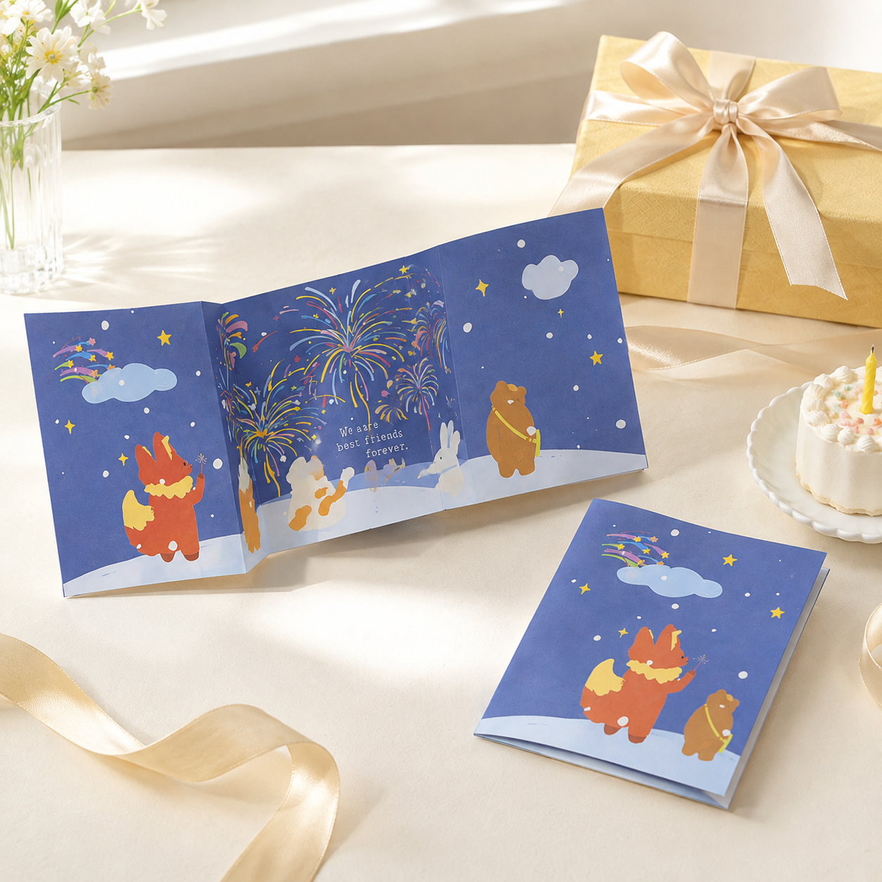 Interactive Accordion-Fold Greeting Card – Illustrated Surprise Card