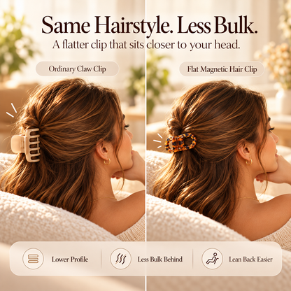 Flat Magnetic Hair Clip-Keep Your Hair Up. Lean Back Comfortably.