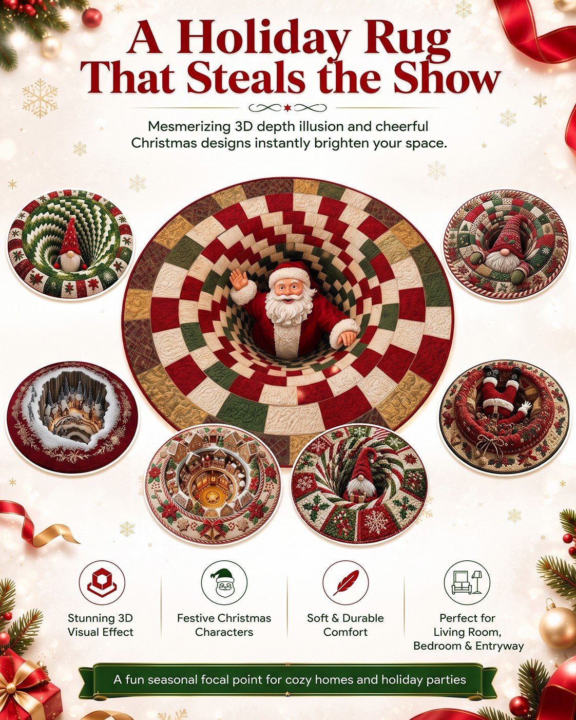 3D Optical Illusion Rug – Holiday Floor Decor