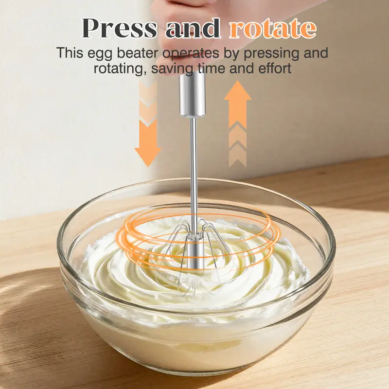 Whisk Faster. Skip the Wrist Work-Stainless Steel Semi-Automatic Whisk