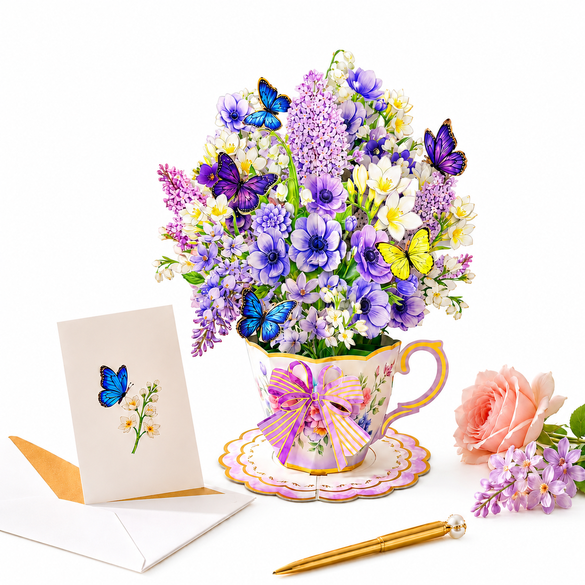 3D Pop-Up Teacup Flower Greeting Card Set
