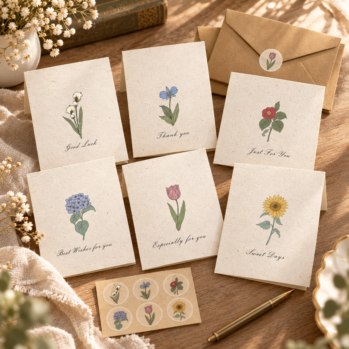 Botanical Wishes Greeting Card Set with Envelopes & Seals