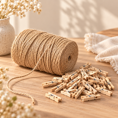 Mini Wood Clothespin & Jute Twine Photo Display Kit