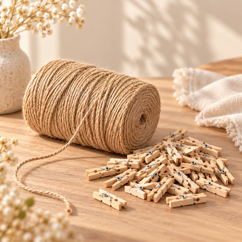 Mini Wood Clothespin & Jute Twine Photo Display Kit