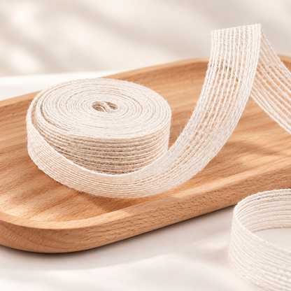 Natural Woven Gift Ribbon – Textured Linen-Style Ribbon for Gift Wrapping & Paper Crafts
