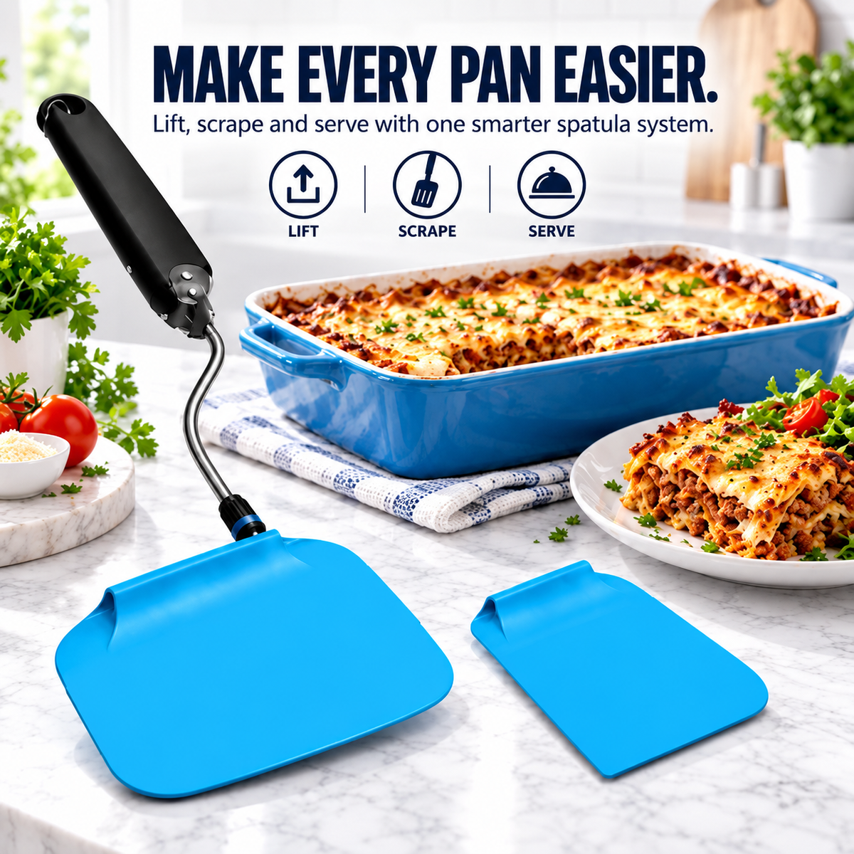 7-Position Adjustable Spatula – 2-in-1 Interchangeable Serving & Scraping Tool