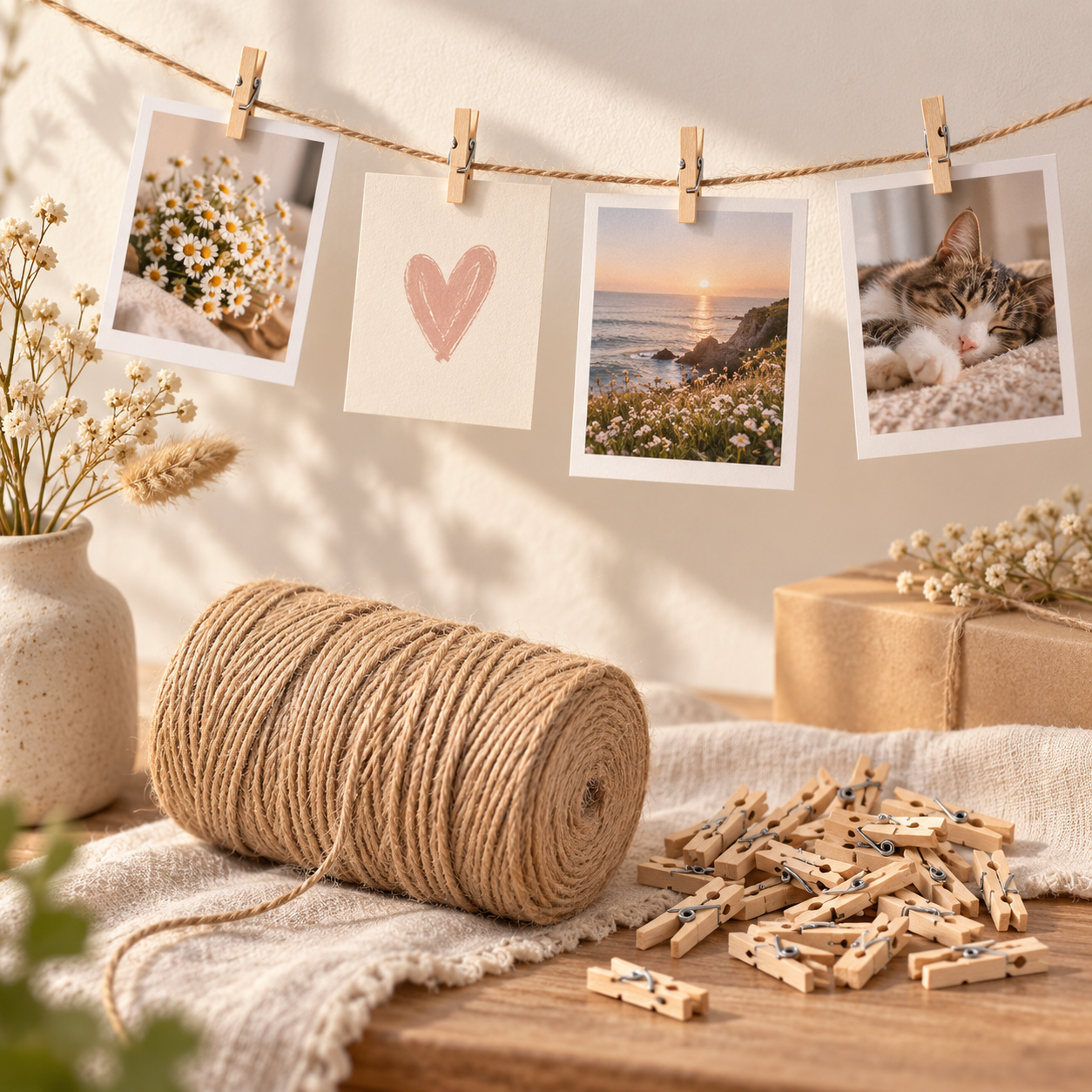Mini Wood Clothespin & Jute Twine Photo Display Kit