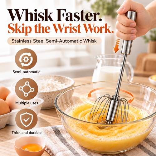 Whisk Faster. Skip the Wrist Work-Stainless Steel Semi-Automatic Whisk