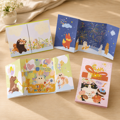 Interactive Accordion-Fold Greeting Card – Illustrated Surprise Card