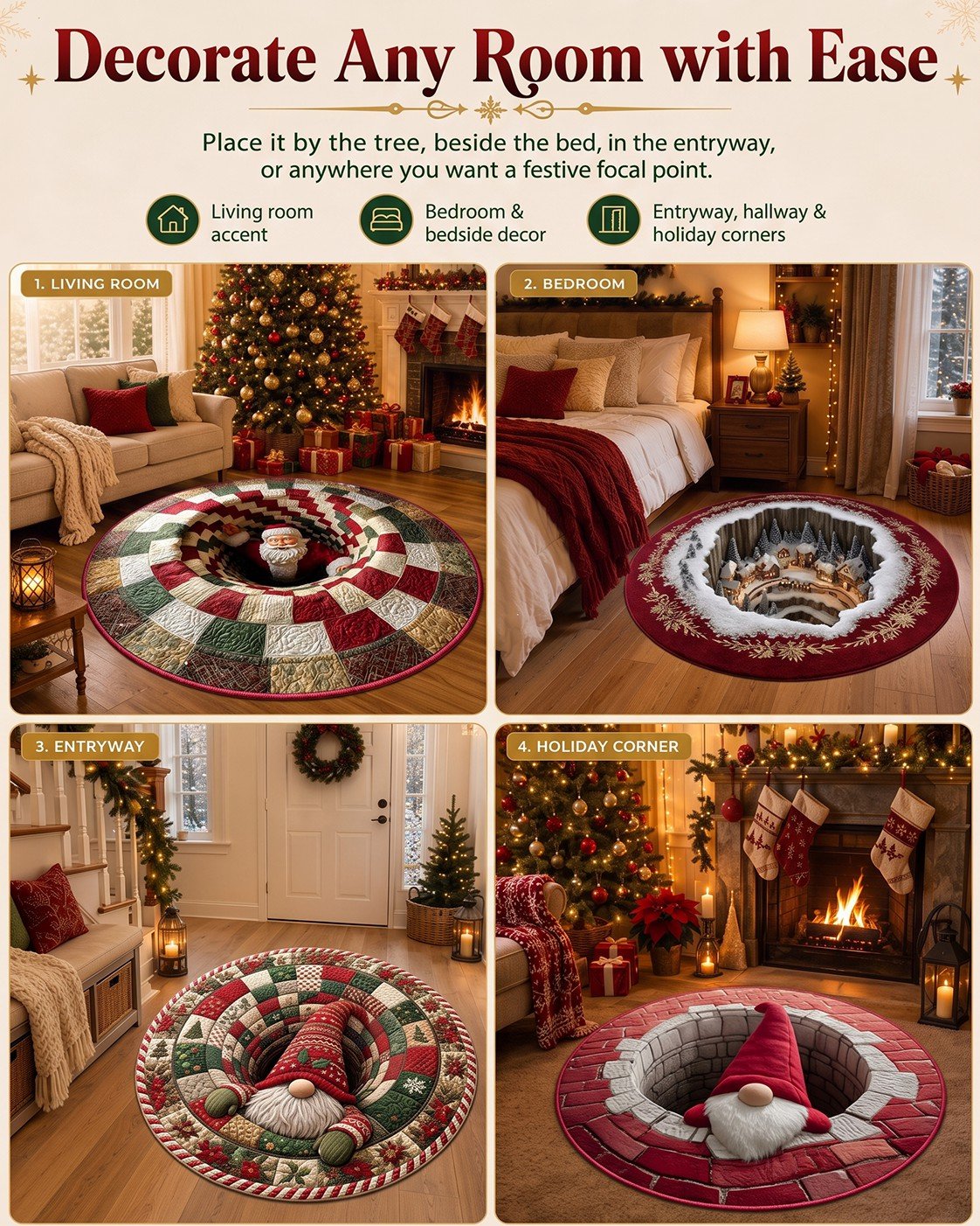 3D Optical Illusion Rug – Holiday Floor Decor