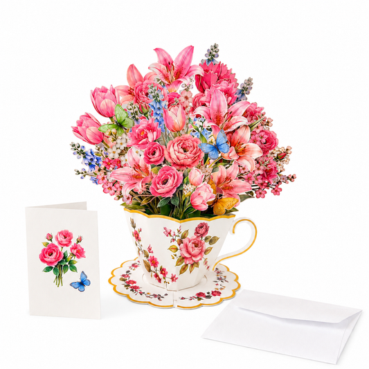3D Pop-Up Teacup Flower Greeting Card Set
