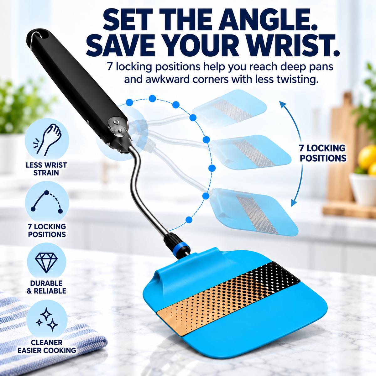 7-Position Adjustable Spatula – 2-in-1 Interchangeable Serving & Scraping Tool