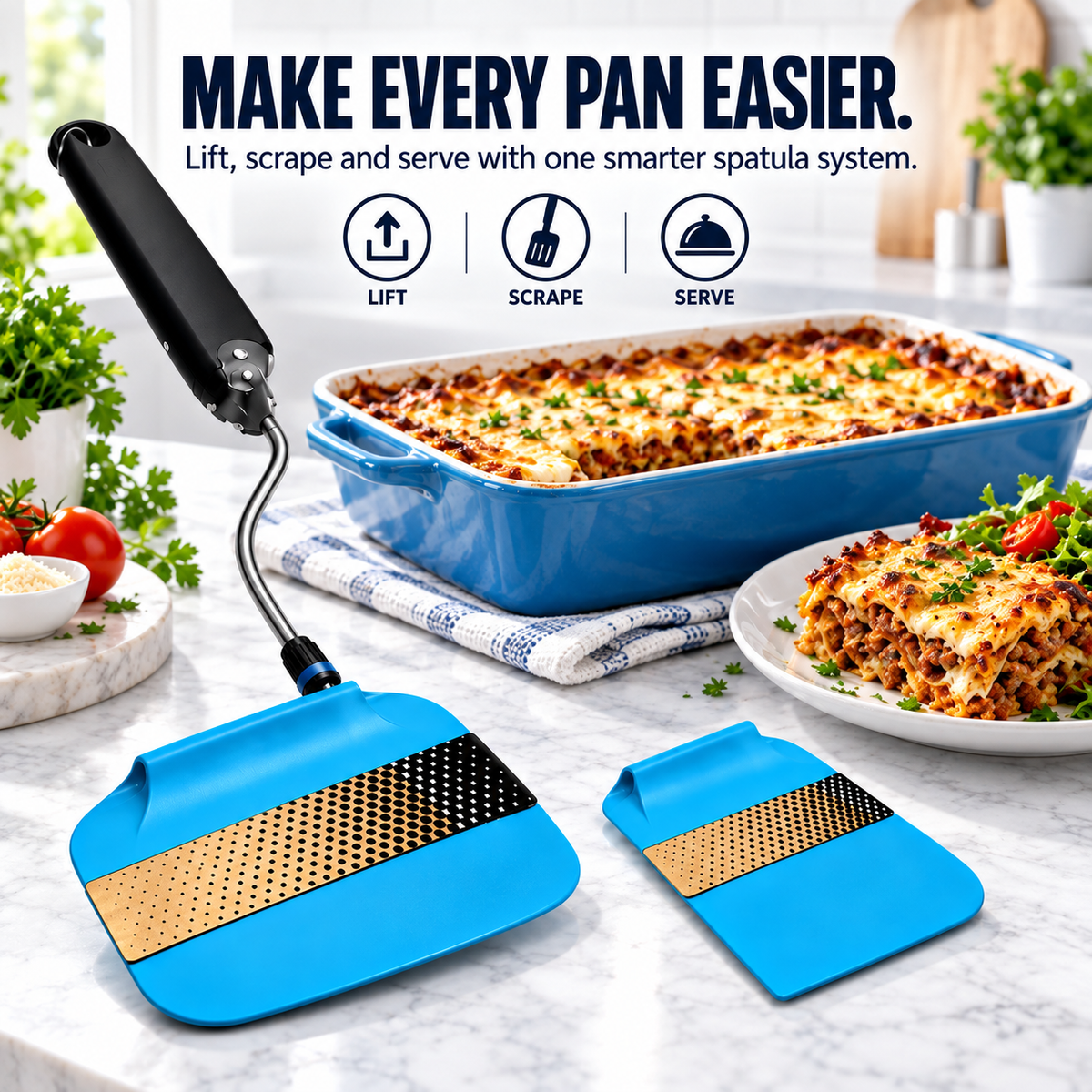 7-Position Adjustable Spatula – 2-in-1 Interchangeable Serving & Scraping Tool