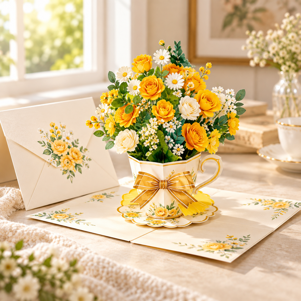 3D Pop-Up Teacup Flower Greeting Card Set