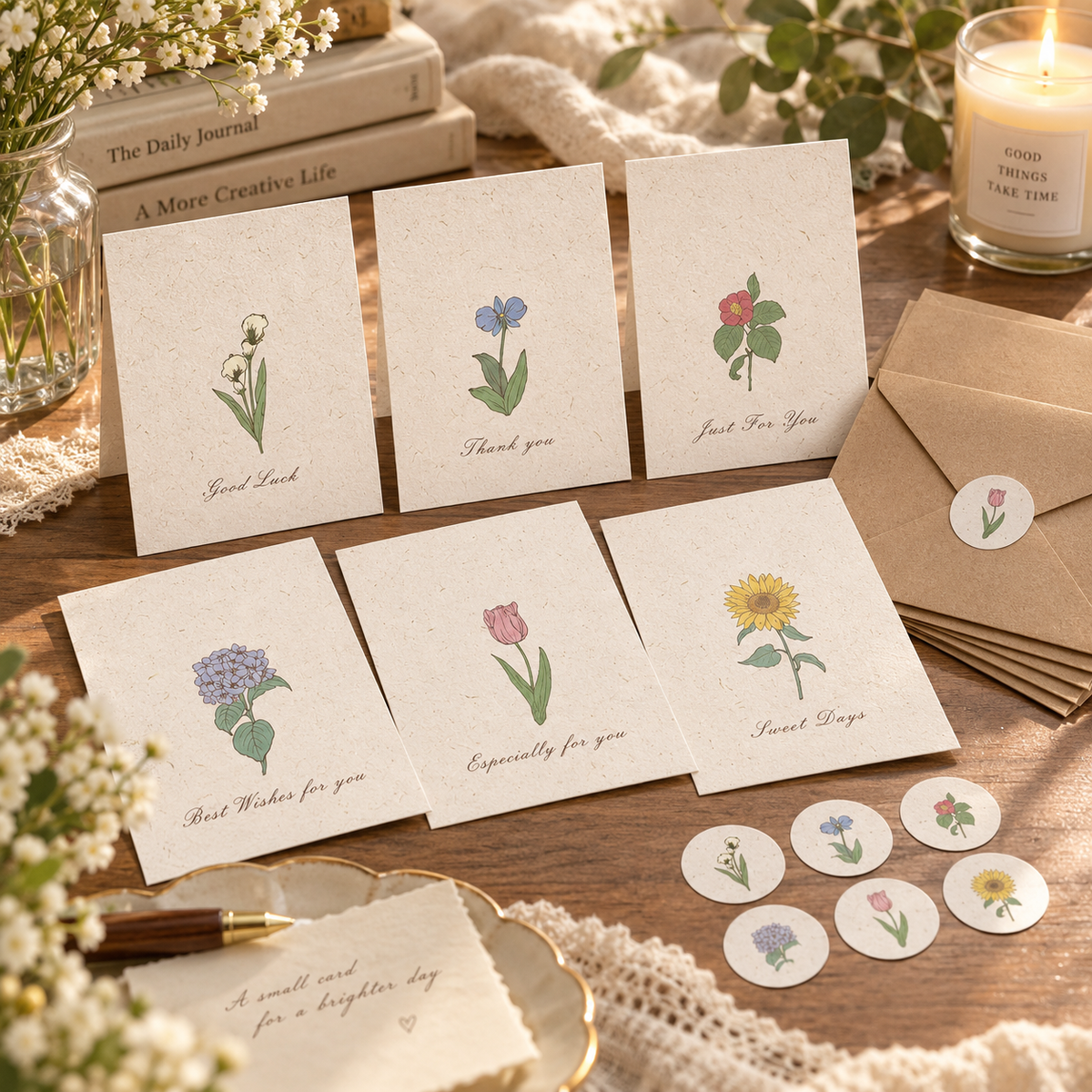 Botanical Wishes Greeting Card Set with Envelopes & Seals