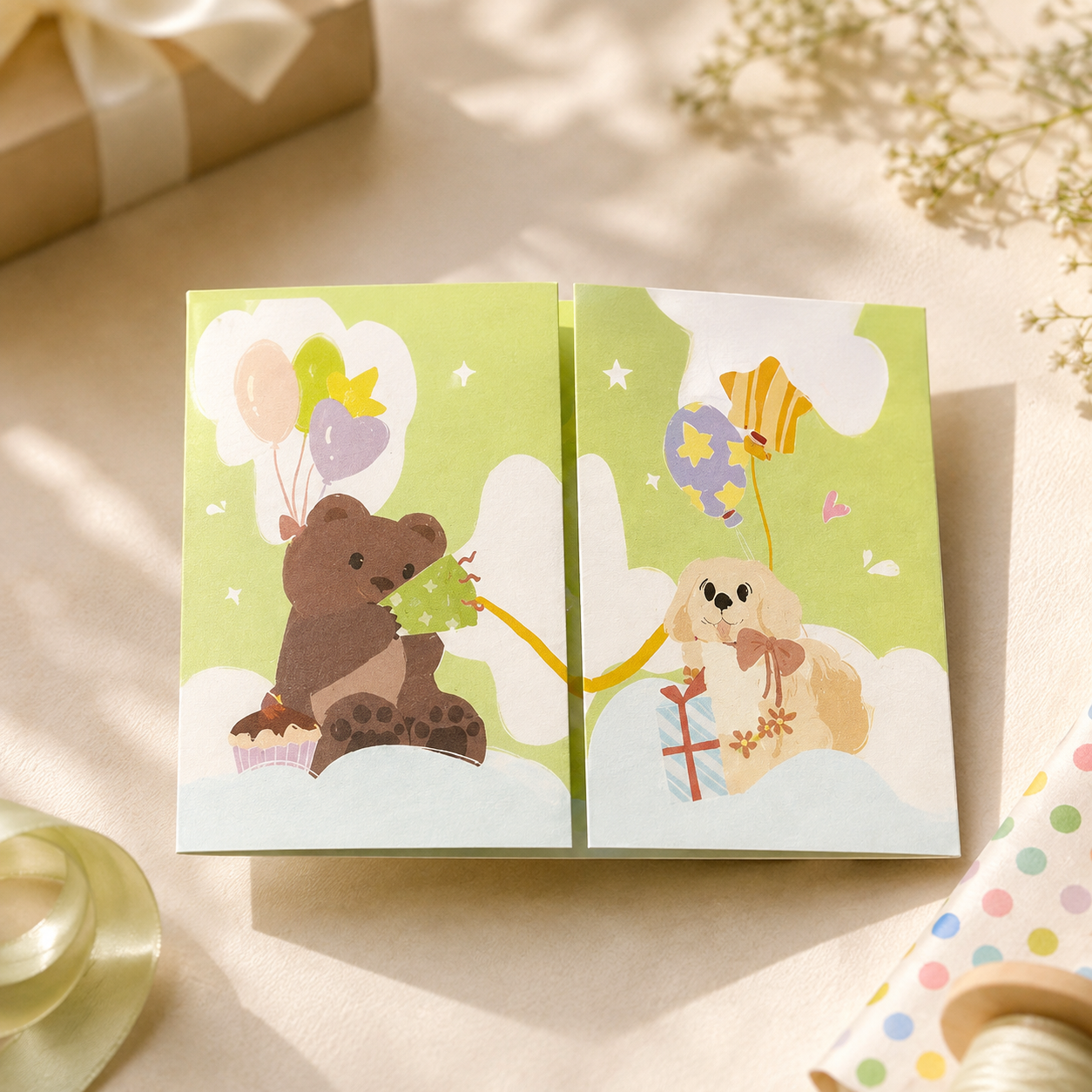 Interactive Accordion-Fold Greeting Card – Illustrated Surprise Card