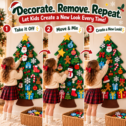 Kids' DIY Felt Christmas Tree – 32 Reusable Ornaments & LED Lights