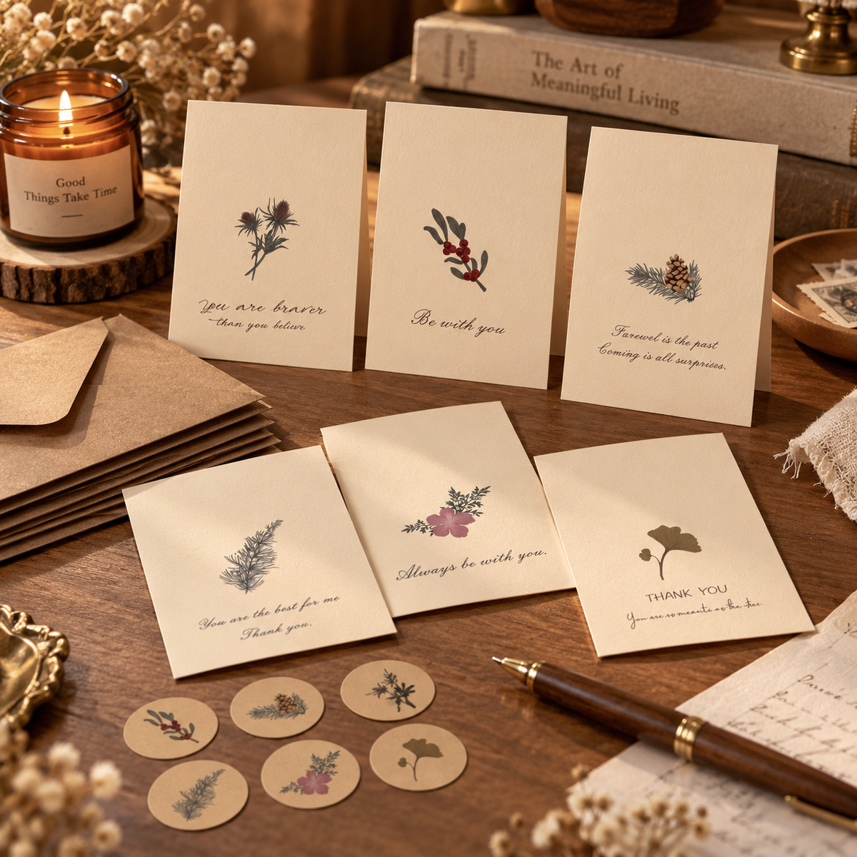 Botanical Wishes Greeting Card Set with Envelopes & Seals