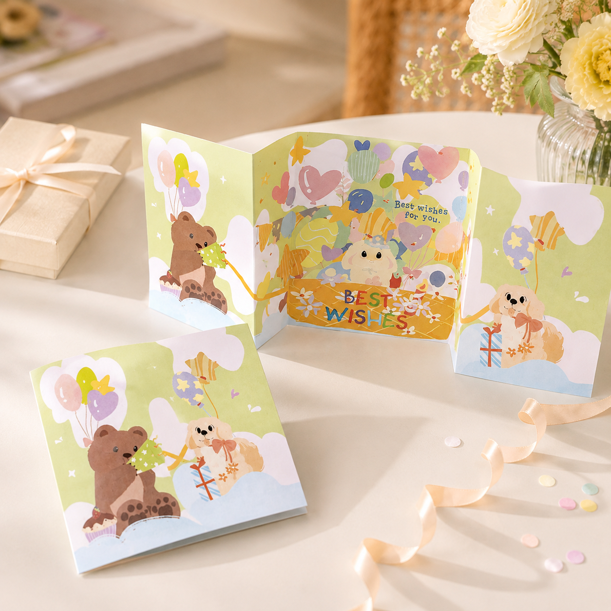 Interactive Accordion-Fold Greeting Card – Illustrated Surprise Card