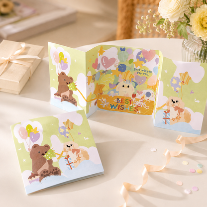 Interactive Accordion-Fold Greeting Card – Illustrated Surprise Card