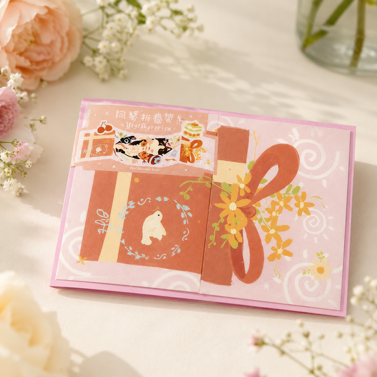 Interactive Accordion-Fold Greeting Card – Illustrated Surprise Card