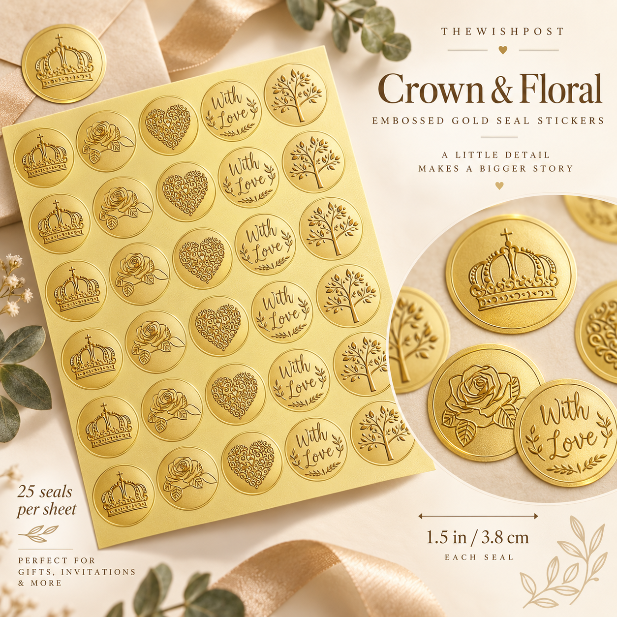 Embossed Gold Seal Stickers – Elegant Finishing Touches for Cards & Gifts