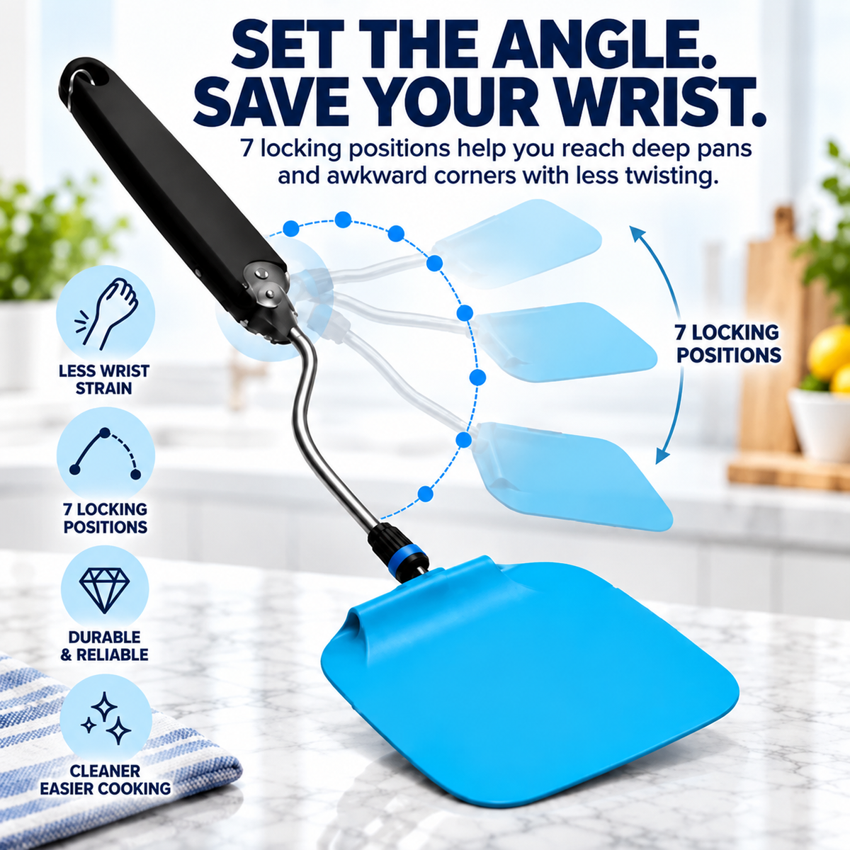 7-Position Adjustable Spatula – 2-in-1 Interchangeable Serving & Scraping Tool