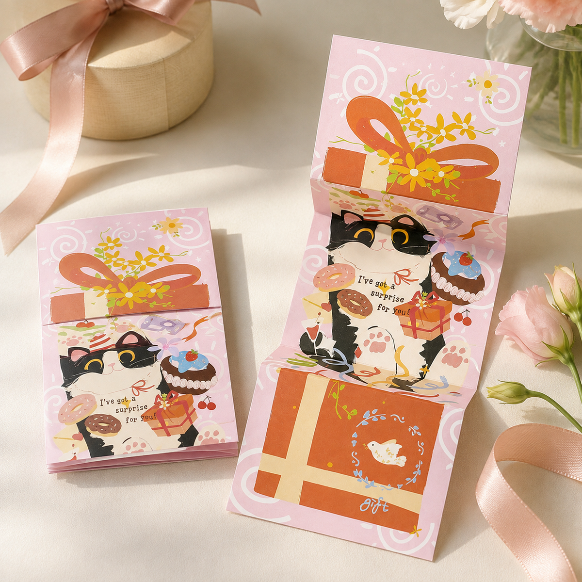 Interactive Accordion-Fold Greeting Card – Illustrated Surprise Card