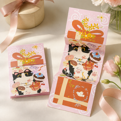 Interactive Accordion-Fold Greeting Card – Illustrated Surprise Card